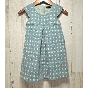 Tocca Girls Wool Party Dress Size 6 Blue w/ White Polka Dot Cotton Lined NWOT
